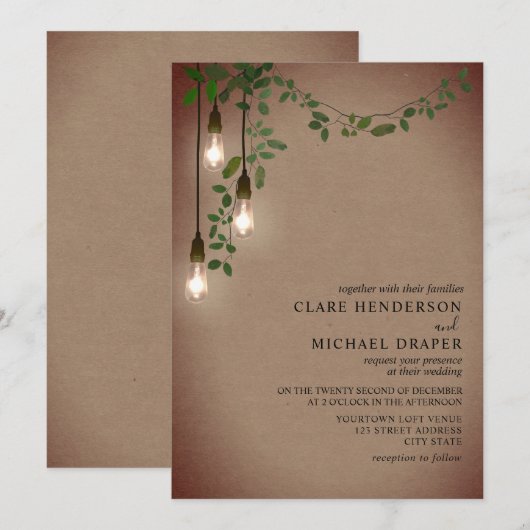  gloeilamp Botanische Garland bruiloft Kaart (Voorkant / Achterkant)