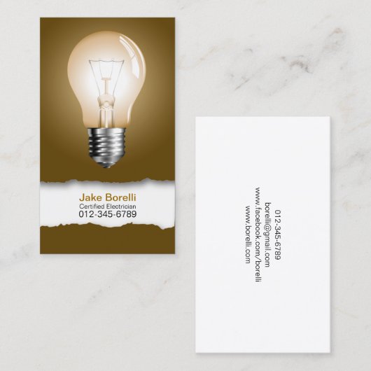 Gloeilamp bruin Visitekaartje (Voorkant / Achterkant)