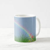 Gloeilamp met regenboog en bloemen koffiemok (Voorkant rechts)