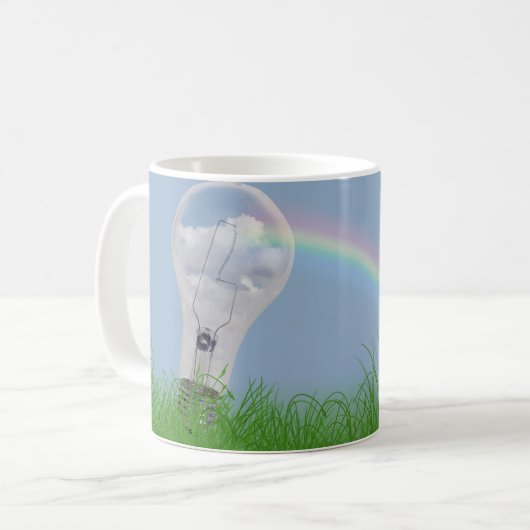 Gloeilamp met regenboog en bloemen koffiemok (Voorkant links)