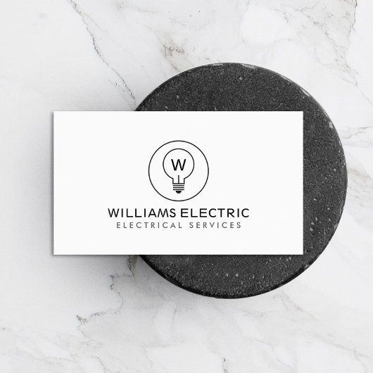GLOEILAMP MONOGRAM LOGO OP WIT VOOR ELEKTRICIENS VISITEKAARTJE