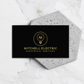 GLOEILAMP MONOGRAM LOGO OP ZWART VOOR ELEKTRICIENS VISITEKAARTJE