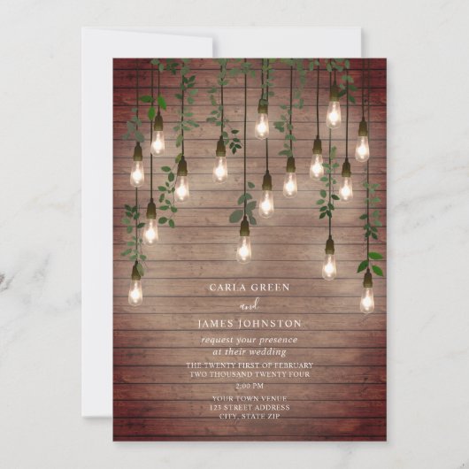  gloeilampen Botanische Hout Wedding Kaart (Voorkant)