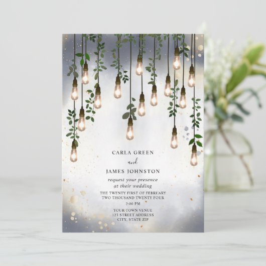  gloeilampen Botanische Waterverf bruiloft Kaart (Staand voorkant)