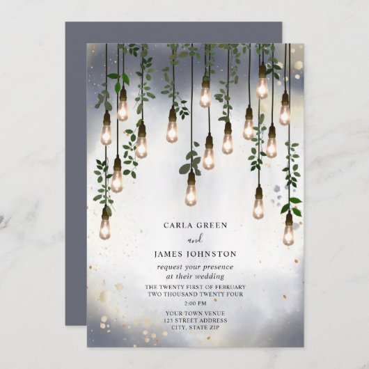 gloeilampen Botanische Waterverf bruiloft Kaart (Voorkant / Achterkant)