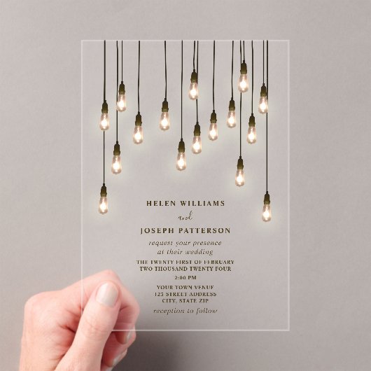 gloeilampen bruiloft acryl uitnodigingen (Insitu (Draagbaar))