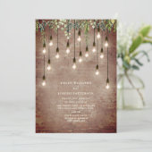 gloeilampen Greenery Brick Wedding Invitati Kaart (Staand voorkant)