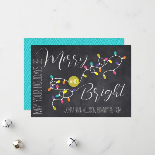  gloeilampen Merry & Bright kerstKaart (Voorkant / Achterkant in situ)