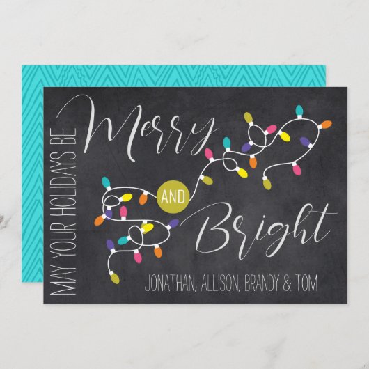  gloeilampen Merry & Bright kerstKaart (Voorkant / Achterkant)