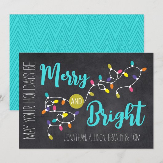  gloeilampen Merry & Bright kerstKaart (Voorkant / Achterkant)