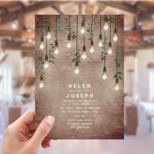  gloeilampen Rustic Brick Botanical Wedding Kaart