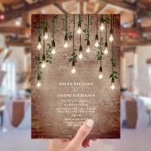  gloeilampen Rustic Brick Botanical Wedding Kaart