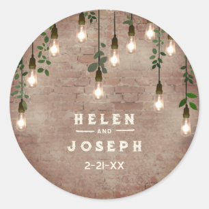 gloeilampen Rustic Brick Botanical Wedding Ronde Sticker