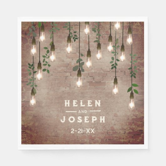  gloeilampen Rustic Brick Botanical Wedding Servet (Voorkant)