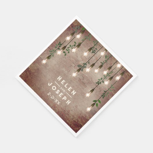  gloeilampen Rustic Brick Botanical Wedding Servet (Hoek)