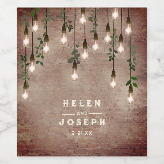  gloeilampen Rustic Brick Botanical Wedding Wijn Etiket (Enkel label)