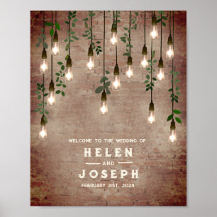 gloeilampen Rustic Brick Weddenschap Welkom Poster