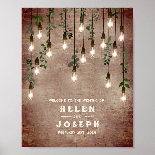 gloeilampen Rustic Brick Weddenschap Welkom Poster (Voorkant)