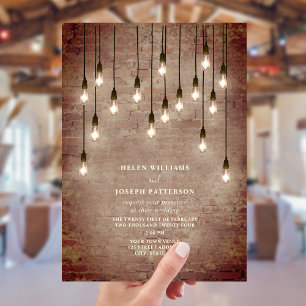  gloeilampen Rustic Brick Wedding Kaart