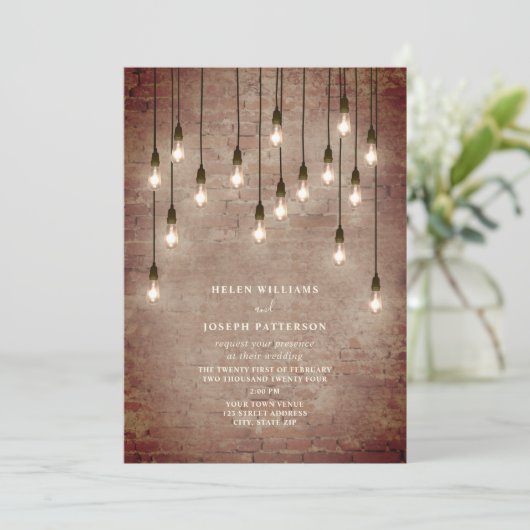 gloeilampen Rustic Brick Wedding Kaart (Staand voorkant)