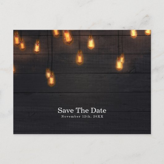  gloeilampen Rustiek Hout Save the Date Aankondigingskaart (Voorkant)