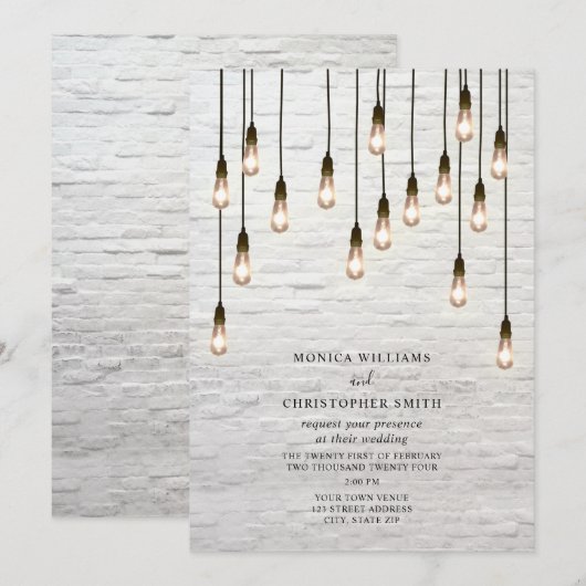 gloeilampen White Brick Wedding Kaart (Voorkant / Achterkant)