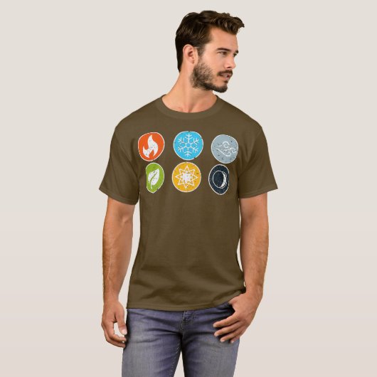 Gloomhaven Elements Symbool Vuur IJs Lucht Aarde T-shirt (Voorkant volledig)