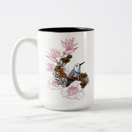 Gloomy Skull en Bird met Flowers Tweekleurige Koffiemok