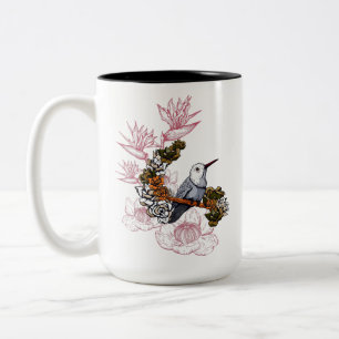 Gloomy Skull en Bird met Flowers Tweekleurige Koffiemok