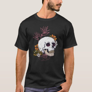 Gloomy Skull en Strelitzia bloemen T-shirt