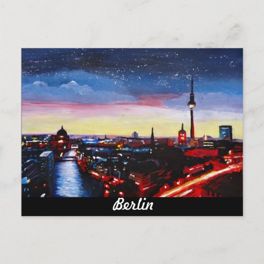 Gloomy Skyline van Berlijn Duitsland met sterren Briefkaart (Voorkant)