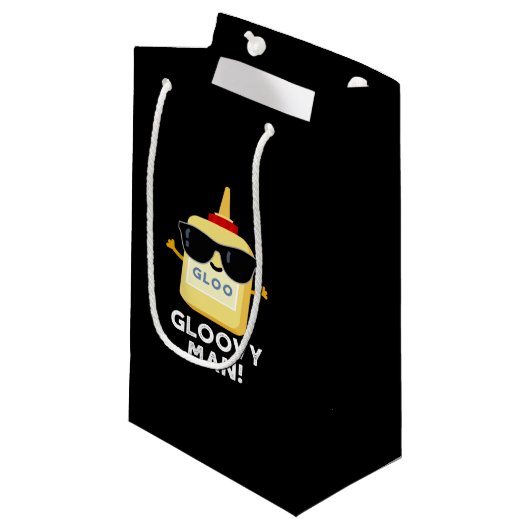 Gloovy Man Funny Super Glue Pun Dark BG Klein Cadeauzakje (Voorkant Gekanteld)