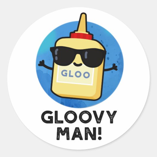 Gloovy Man Funny Super Glue Pun Ronde Sticker (Voorkant)