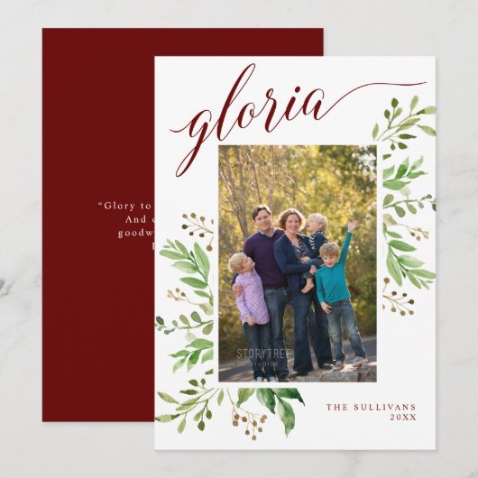 Gloria Eucalyptus Lijst Religieuze Foto Feestdagenkaart (Voorkant / Achterkant)