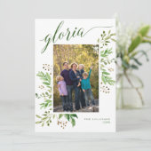 Gloria Groene Lijst Religieuze Foto Feestdagenkaart (Staand voorkant)