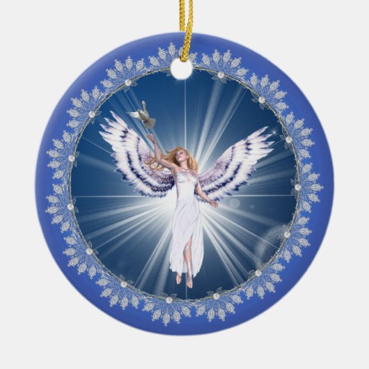 Gloria kerstengel-boomversiering keramisch ornament (Voorkant)