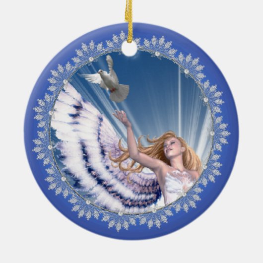 Gloria kerstengel-boomversiering keramisch ornament (Achterkant)