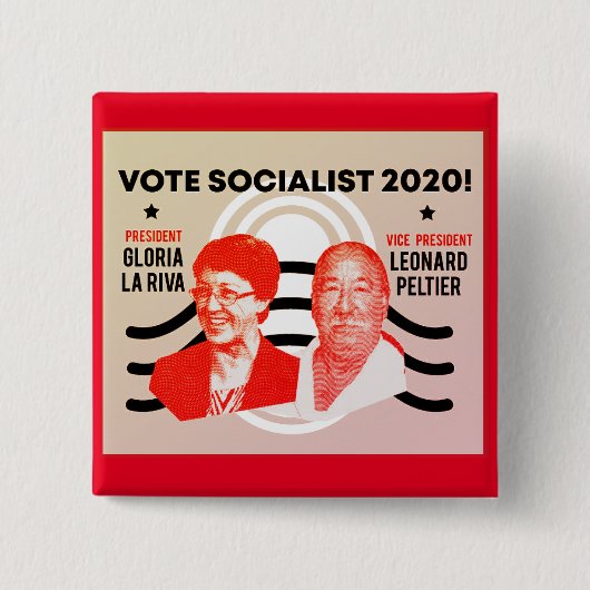 Gloria La Riva/Leonard Peltier 2020 Vierkante Button 5,1 Cm (Voorkant)