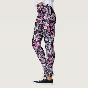 Gloria Legging-Zwart, Grijs & Roze Waterverf Bloem Leggings