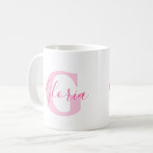 Gloria name meaning and monogram pink text koffiemok (Voorkant links)