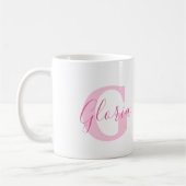 Gloria name meaning and monogram pink text koffiemok (Links)