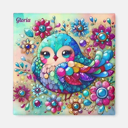 GLORIA ~ Schattigee Heldere Metallic Bird ~ Magneet (Voorkant)