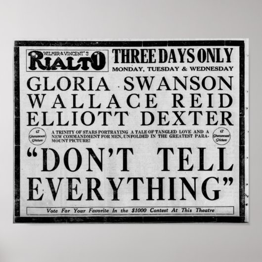 Gloria Swanson, Advertisement, Movie, 1921  Poster (Voorkant)