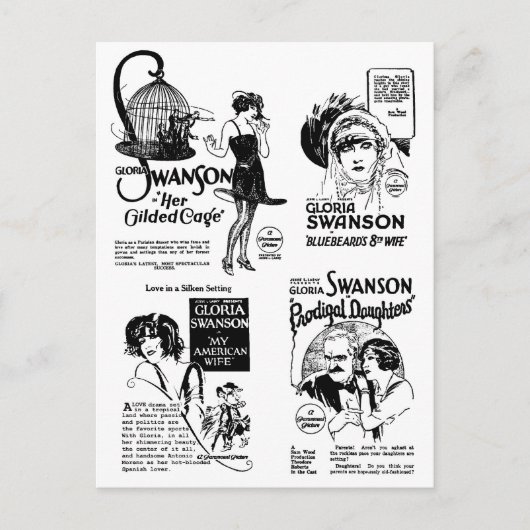 Gloria Swanson Silent Movie ads Briefkaart (Voorkant)