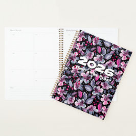 Gloria-Zwart,Grijs,Roze Bloemige Aanpasbare Planne Planner