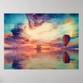 Gloride Hot Air Ballon Sunrise Blauwgroen Peach Go Poster (Voorkant)