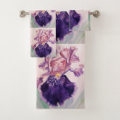 Gloride Paarse Iris bloemen Waterverf Handdoekset Bad Handdoek (Insitu)