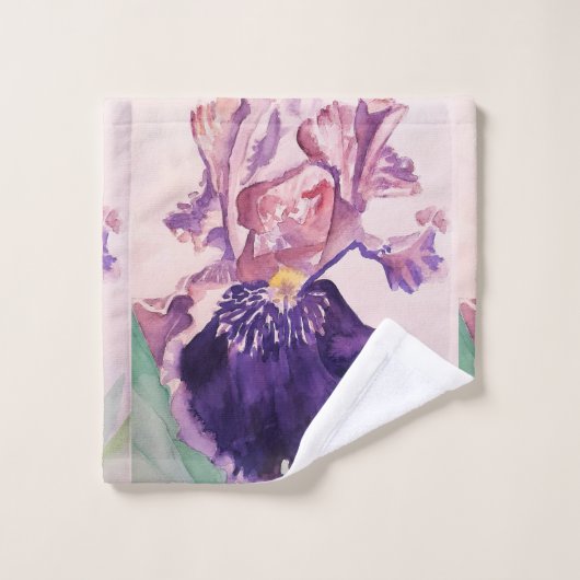 Gloride Paarse Iris bloemen Waterverf Handdoekset Bad Handdoek (Wasdoekje)