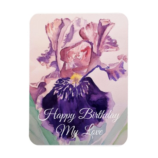 Gloride Paarse Waterverf Iris Birthday Magnet Magneet (Verticaal)
