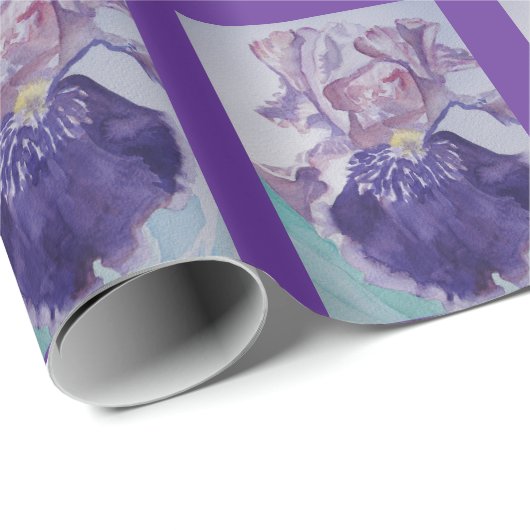 Gloride Paarse Waterverf Iris bloem Cadeaupapier (Rol Hoek)
